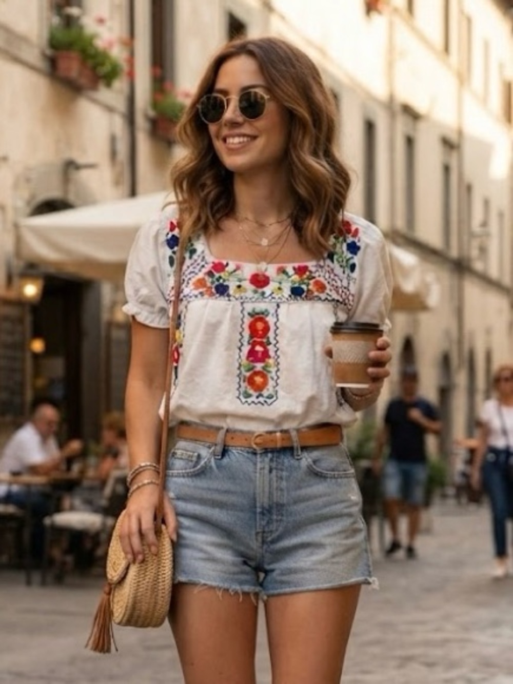 Forever 21 White Embroidered Floral Peasant Blouse Top European Folk Art Boho